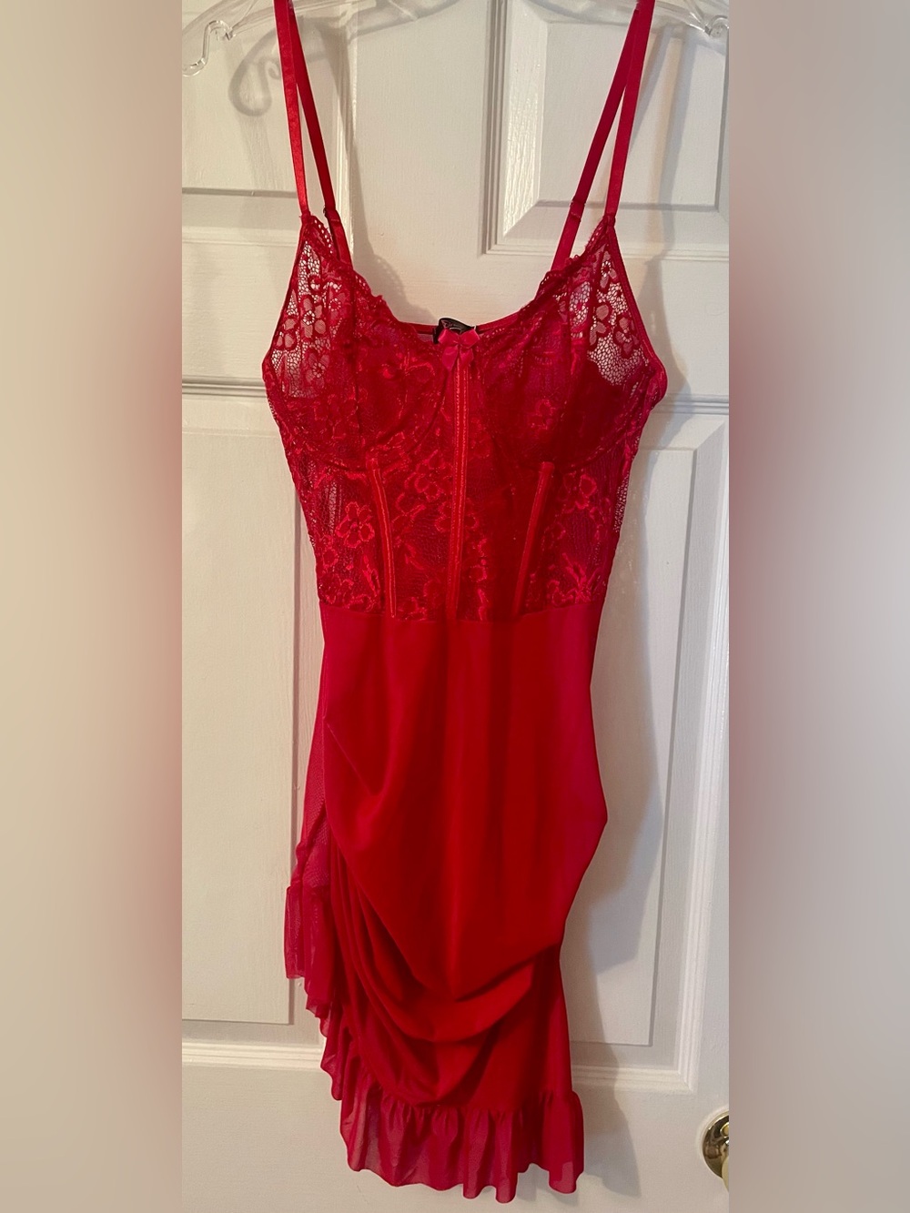 Red Mesh Lace Lingerie Dress